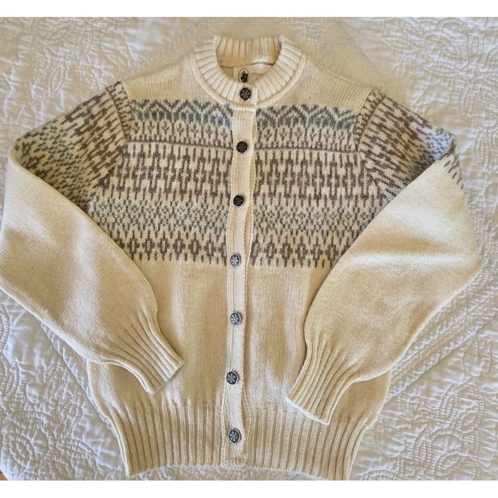 Vintage Wool Fair Isle Sweater Winona Knits Minnesota Hand Knit Ivory Size S